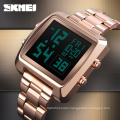 Skmei 1369 luxury custom logo stainless steel strap waterproof 3ATM black gold digital watch for men